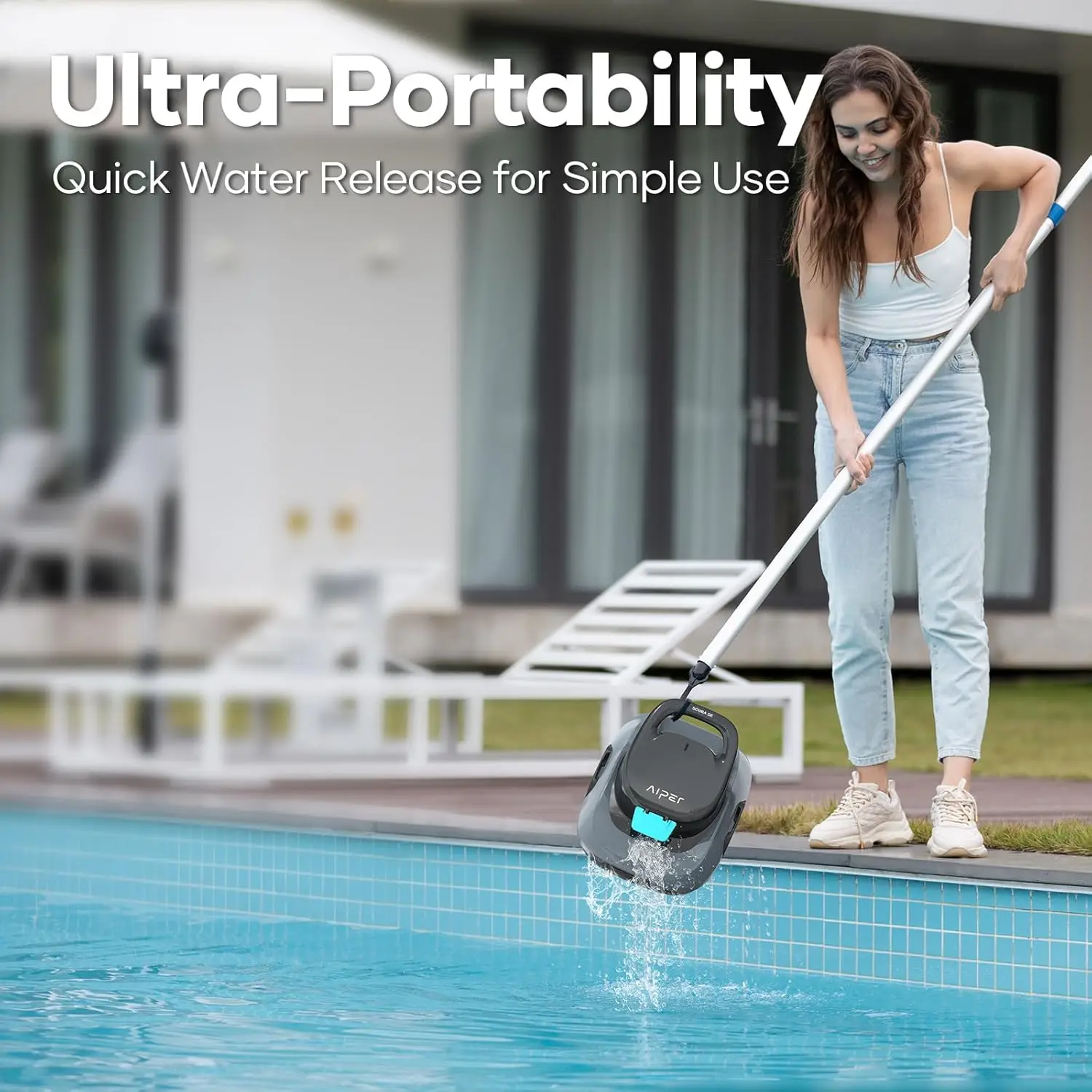 Robótico limpador de piscina, aspirador robô sem fio, limpeza automática, função de estacionamento automático, 90 min Battey Life