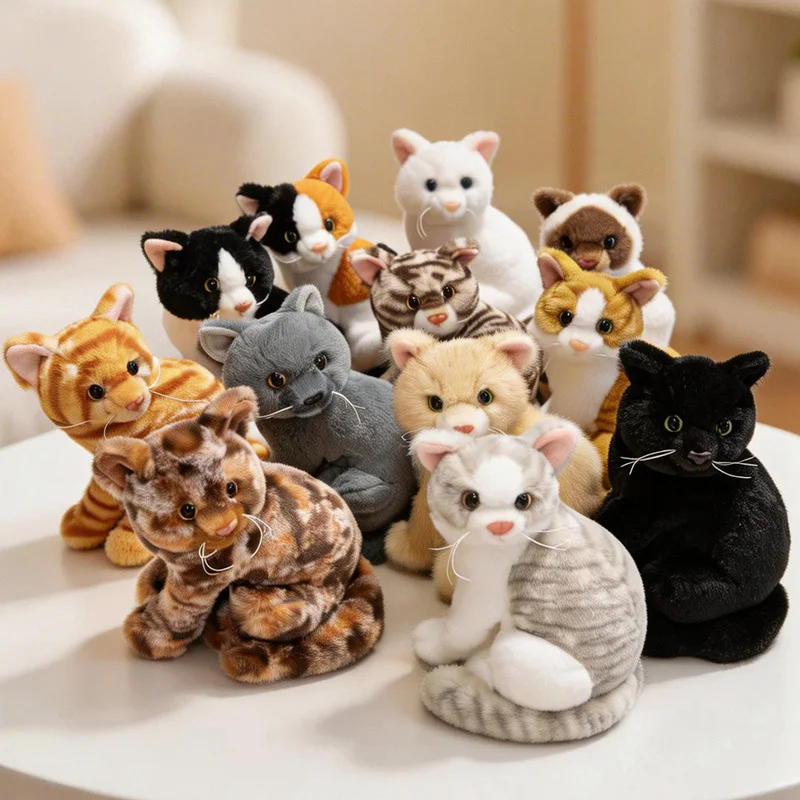 

1Pc 26cm Lifelike Sitting Cat Plush Toys Lovely Orange Cat Siamese Cat Tabby Cat Cow Kitten Dolls Baby Birthday Decor Gift