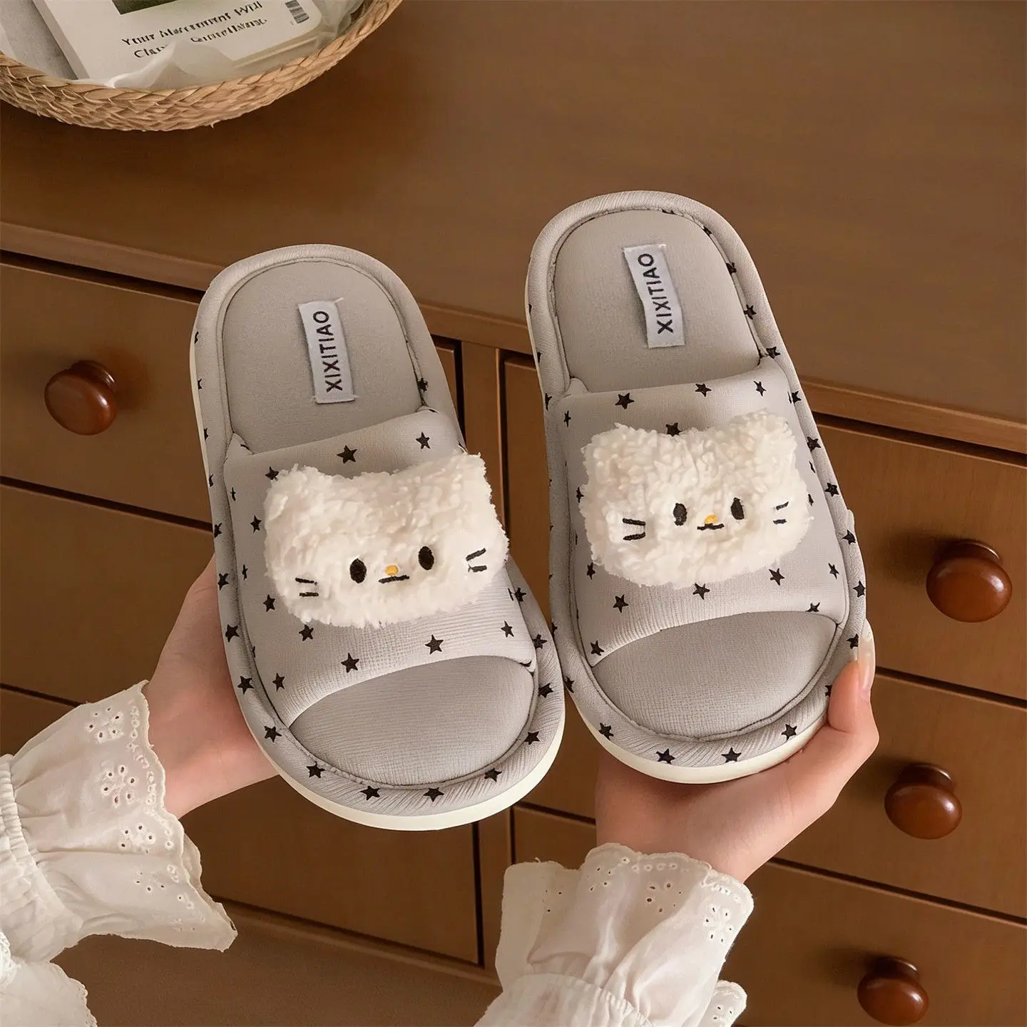 

Feerldi cute cat hemp slippers women comfortable summer soft cloud flat shoes 2026 new arrival kitten sandals