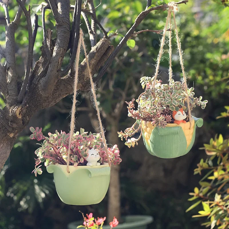 Mini Hanging Planter for Succulents Cactus Air Plant Cute Animal Hanging Flower Pot Decorative Figurines Home Garden Patio Decor