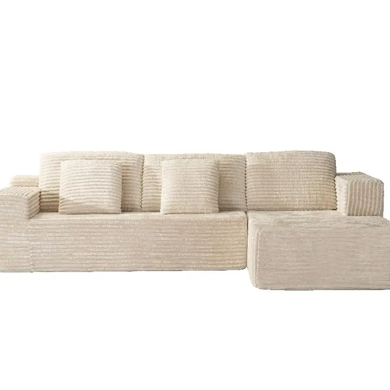 Hot Selling Full Sponge White Sectional Compressed L Shape Multi-functional Corduroy Fabric Modular Boneless Sofa