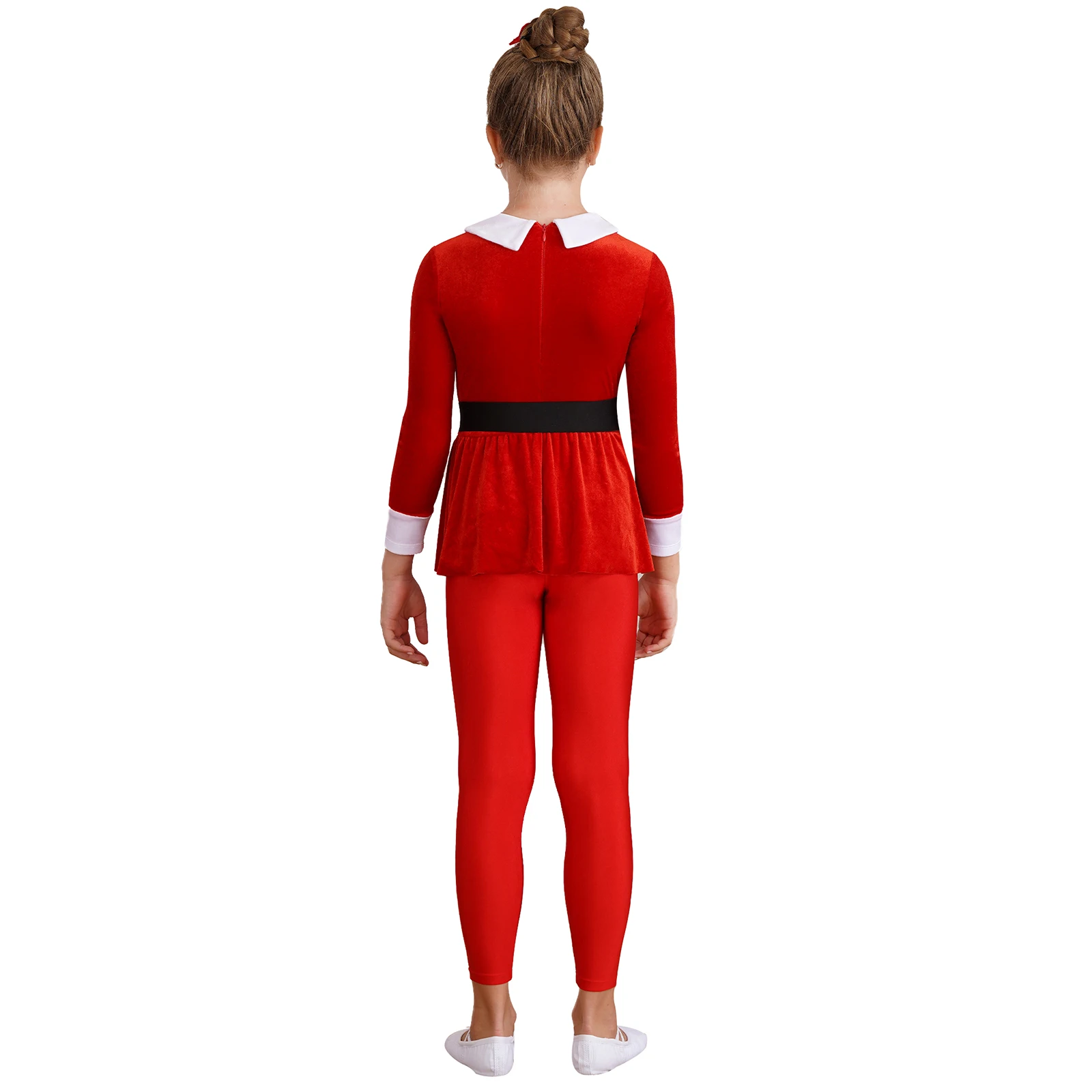 Kinder Weihnachten Santa Claus Elf Kostüme Langarm Pompon Schößchen Cosplay Overall Bühne Performance Bodysuit für Jungen Mädchen