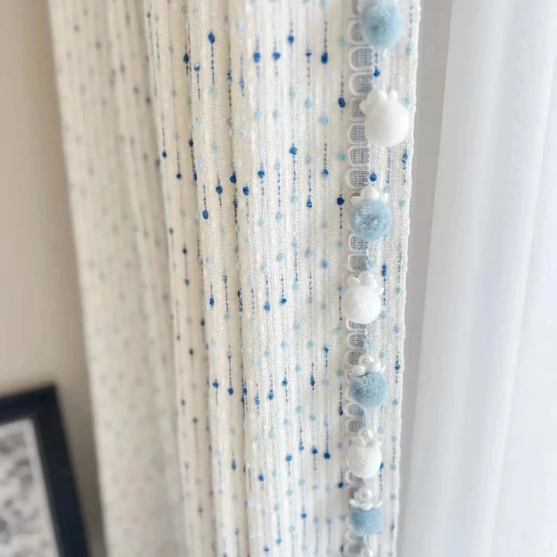 French Cream Cotton Linen Curtains for Bedroom Living Room Romantic Ice Cream Blue Environmental Children's Boys Girls Customize