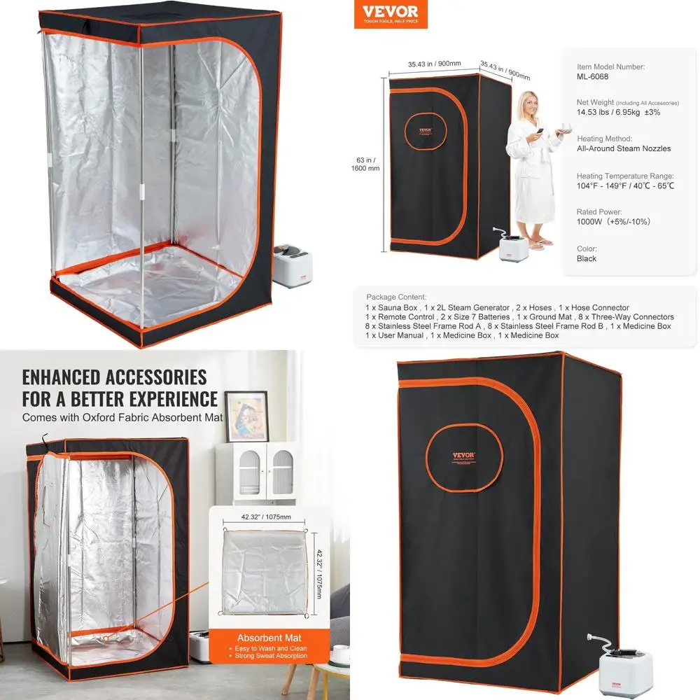 

Портативная паровая сауна-палатка, полноразмерная, 1000 Вт, персональный спа-набор, детоксикация и расслабляющая тепловая терапия, с дистанционным управлением по времени и температуре