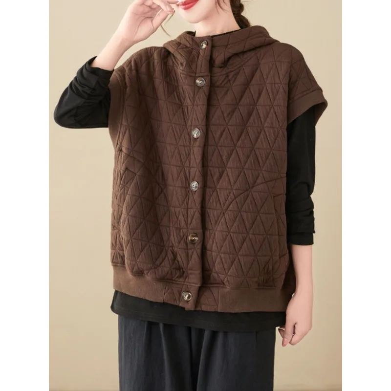 Women's Clothing Autumn Winter Cotton Vest Quilted Sweatshirt Sleeveless New Loose Vest Hooded Hoodie Waistcoat Female Coat Tops