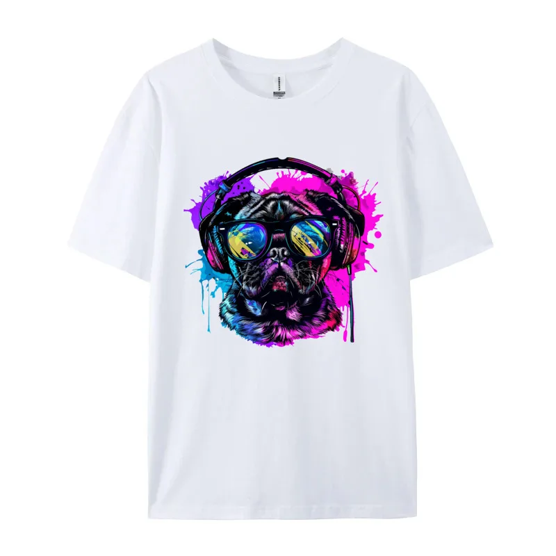 DJ Dog Tshirts for Men Design Mother Day Tops Shirt Cute Crazy Tee-Shirts O-Neck 100% Cotton Black Graphic T Shirts