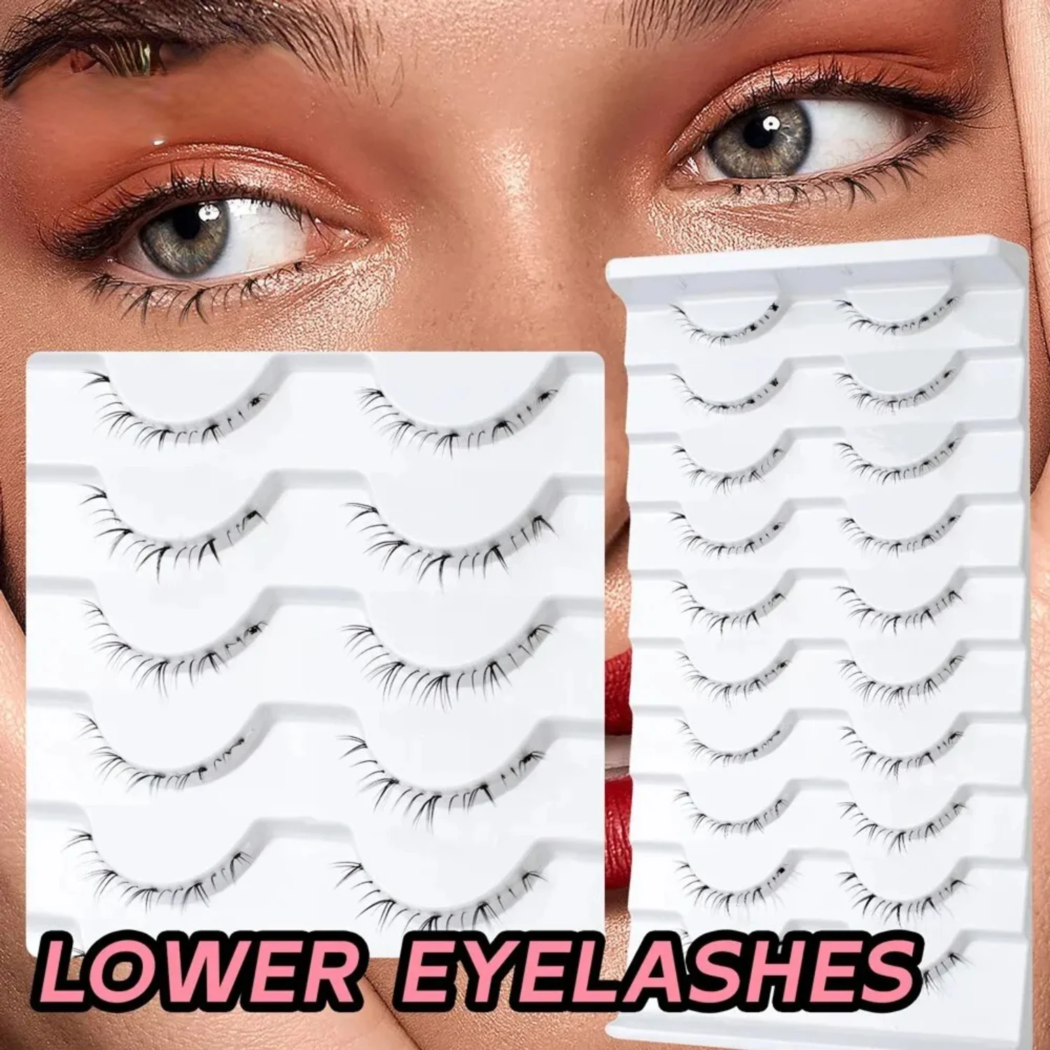 10Pairs Lower Eyelash Design Fluffly Fashion Natural Under Lashes Handmade Clear Band Bottom Fake Lash Extension Makeup Tools