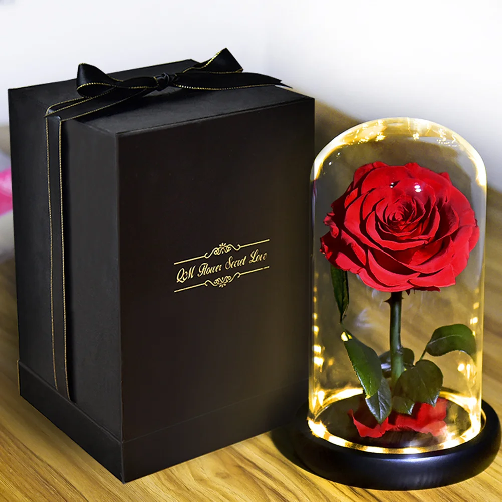 

Luminous Preserved Flower in Clear Glass Dome Warm Romantic Glow Perfect for Bedroom Living Room Decor Valentine Christmas Gift