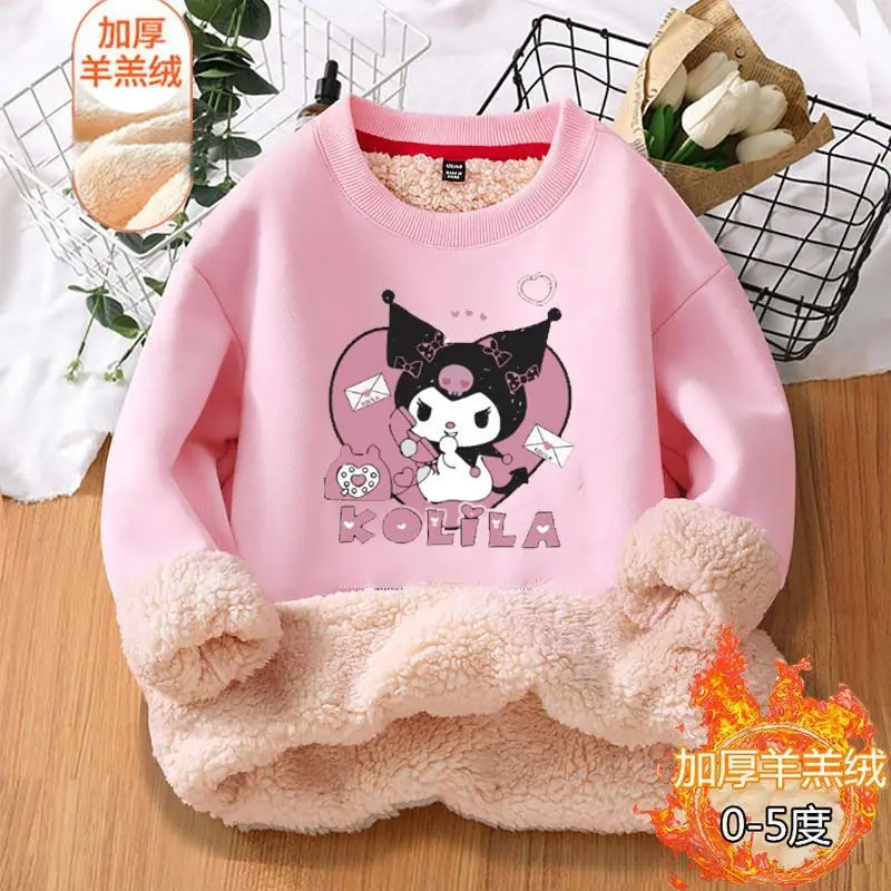 Sanrio Kuromi's new cute girls' winter warm, comfortable, soft, trendy, casual and creative cartoon pattern sherpa sweatshirt