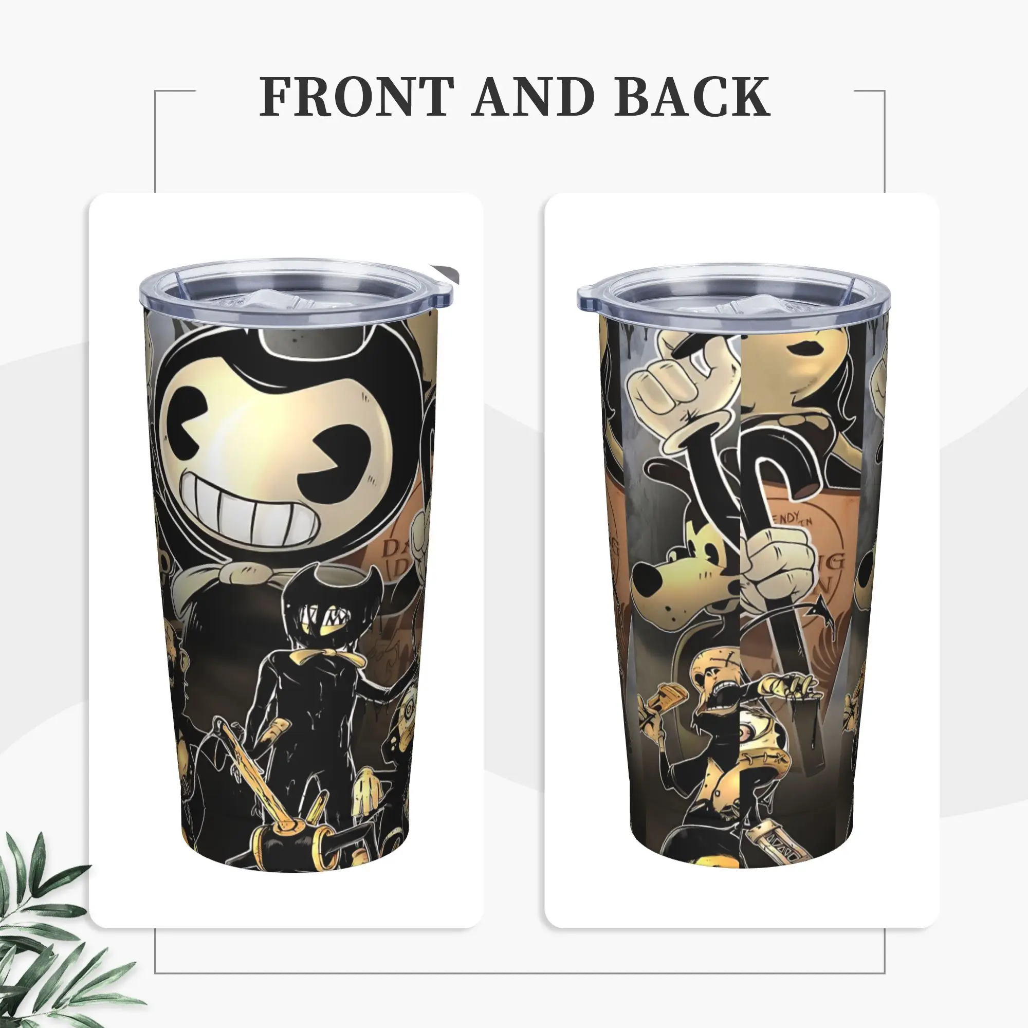 Bendy and Dark Revival Insulated Tumbler with Straws Lid Horror Game Stainless Steel Thermal Mug Double Wall Bottle Cup, 20oz