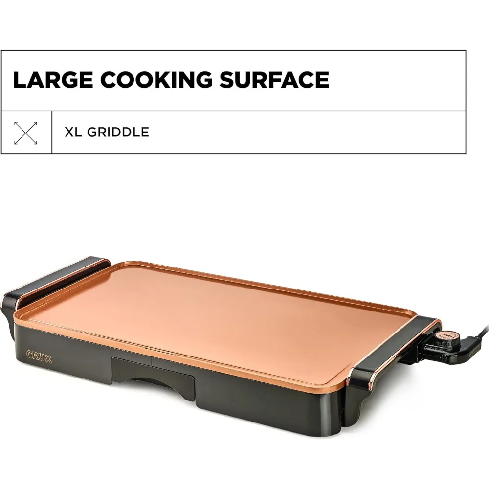 Electric Griddle with Nonstick Ceramic Coating, Cool-Touch Handles, and Slide-Out Drip Tray