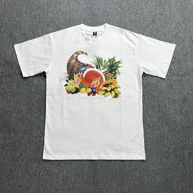 PATTA Men Women Retro White Short Sleeve Tee Large Fruit Still‑life Print American Casual Streetwear Tee