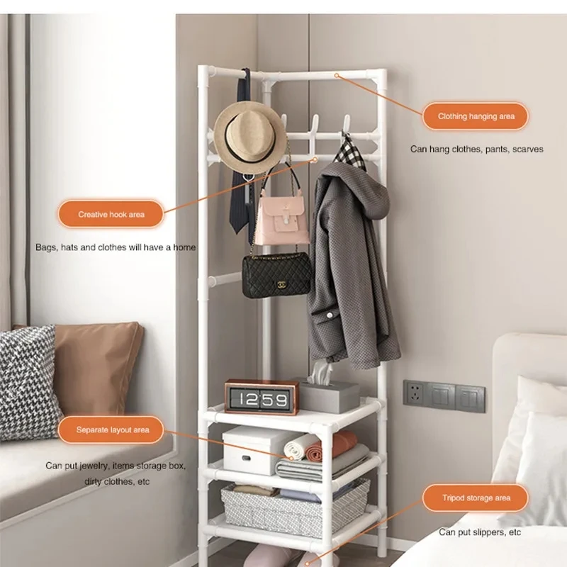 Corner Coat and Hat Rack Multi-Layer Assembly Hanging Clothes Rack Bedroom Corner Hanging Clothes Rack Floor Shelf Organization