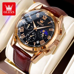 OLEVS 2871 TOP Brand Men's Watches Classic Multifunctional Leather Strap Waterproof Watch for Men