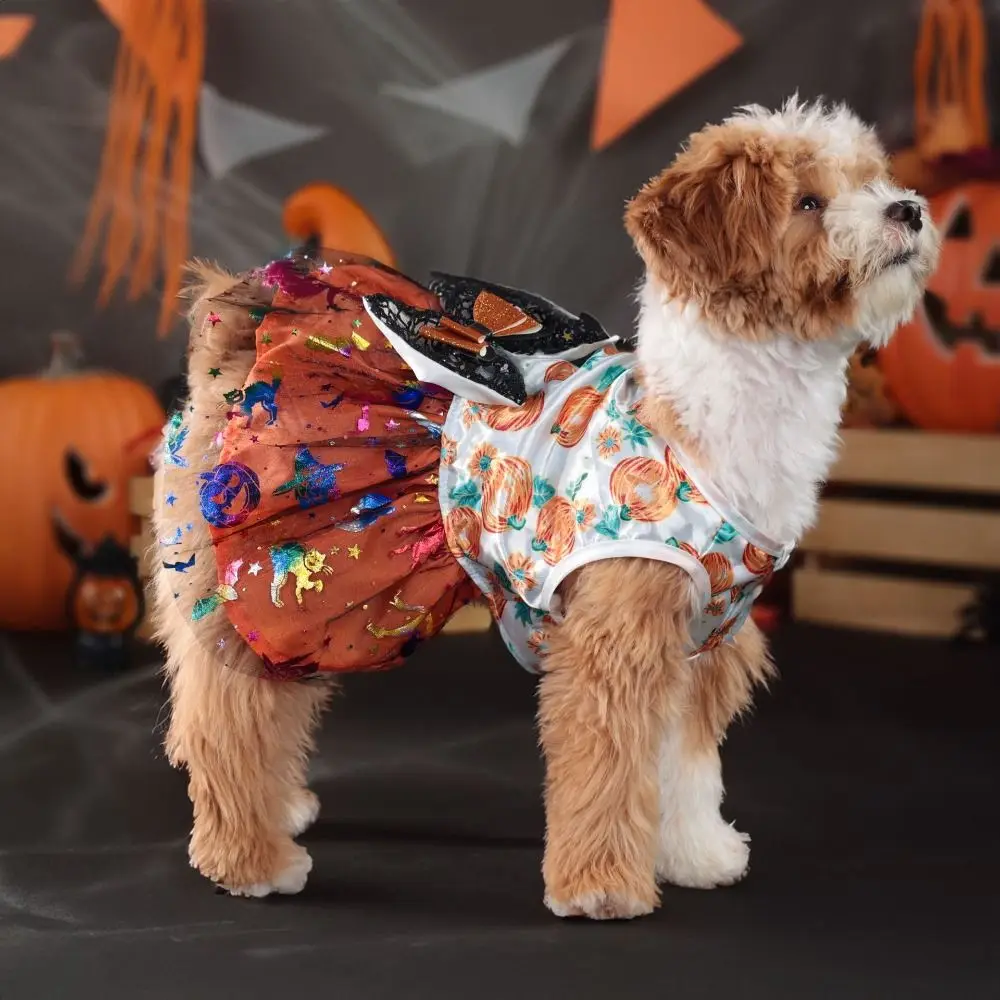 Funny Cartoon Halloween Dog Clothes Pumpkin Skull Cat Dog Costume Pretty Pet Upright Costume Mesh Bow Pet Skirt Pet