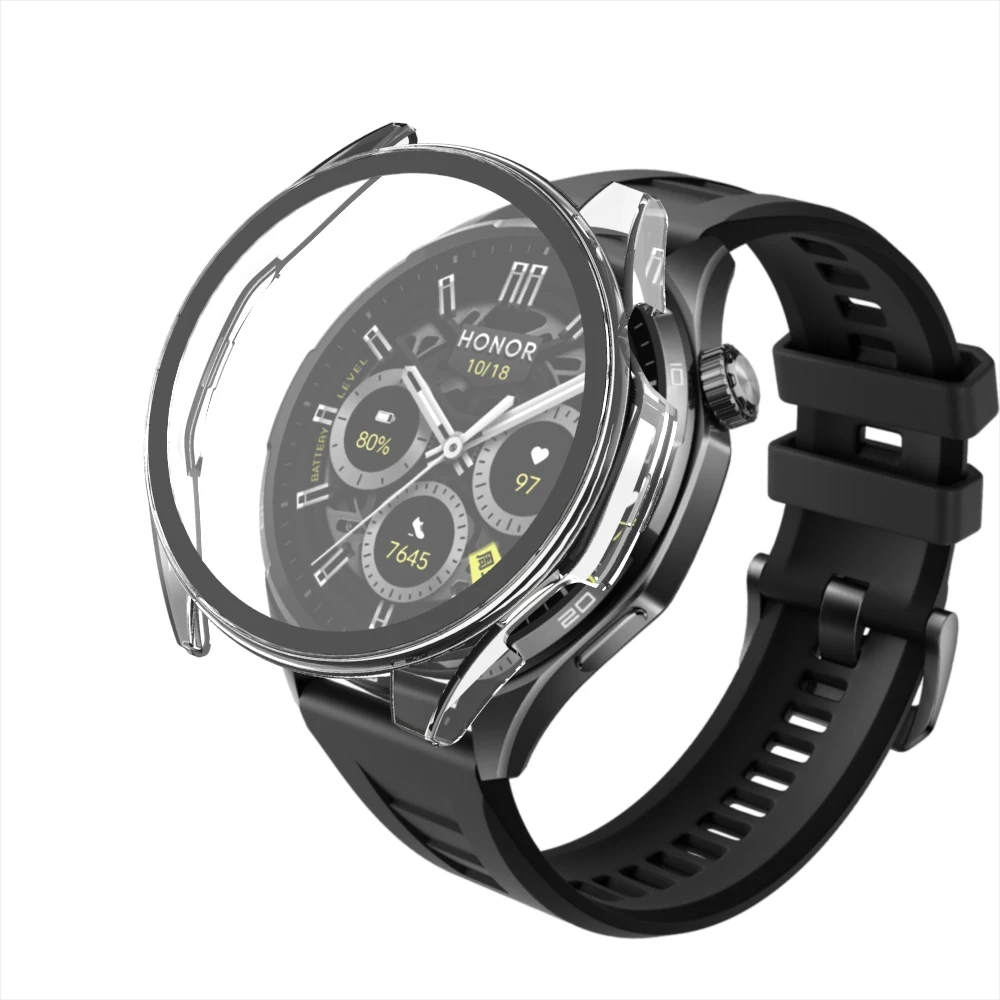 2-in-1 PC-Schutzhülle für Honor Watch 6 Plus mit gehärtetem Glas-Displayschutz, Hartschalen-Bumper-Rahmen + Schutzfolie