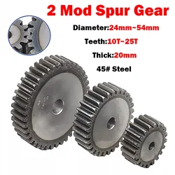1PCS 45# Steel 2 Mod Spur Gears 10/11/12/13/14/15/16/17/18/19/20/21/22/23/24/25 Teeth Thickness: 20mm Transmission Gear For CNC