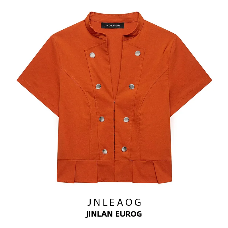 

JNLEAOG Summer New Women's Fashion Short Sleeve Button Decorated Top Standard Fit Polyester Short Length Polyester Fiber