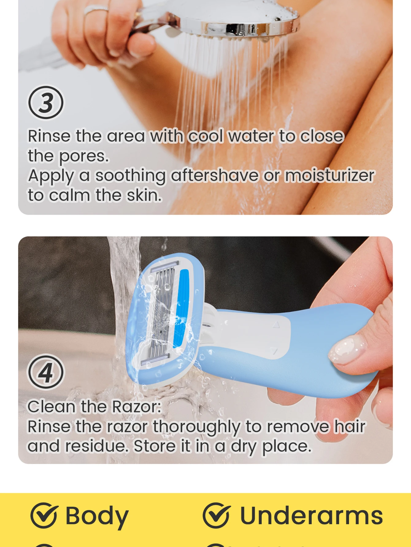 Colorlamb Tragbares Damen-Rasiermesser-Set, manueller Bikini-Rasierer, Haarentferner für den privaten Körper von Damen, mit Hautpflegekartuschen – Detail 13