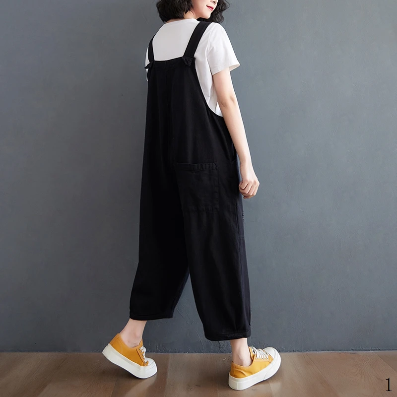 Casual Cartoon Print Hole Denim Overalls Loose Age-Defying Wide Leg Pants Fashionable Summer Spring plus Size Women Jeans
