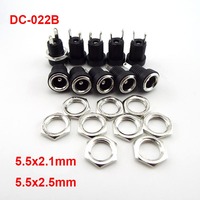 DC022B 5.5 x 2.1mm DC Power Jack Supply Socket Connector DC Female 2 Terminal 2 Pin Panel Mount Connector Plug Adapter 5.5*2.5