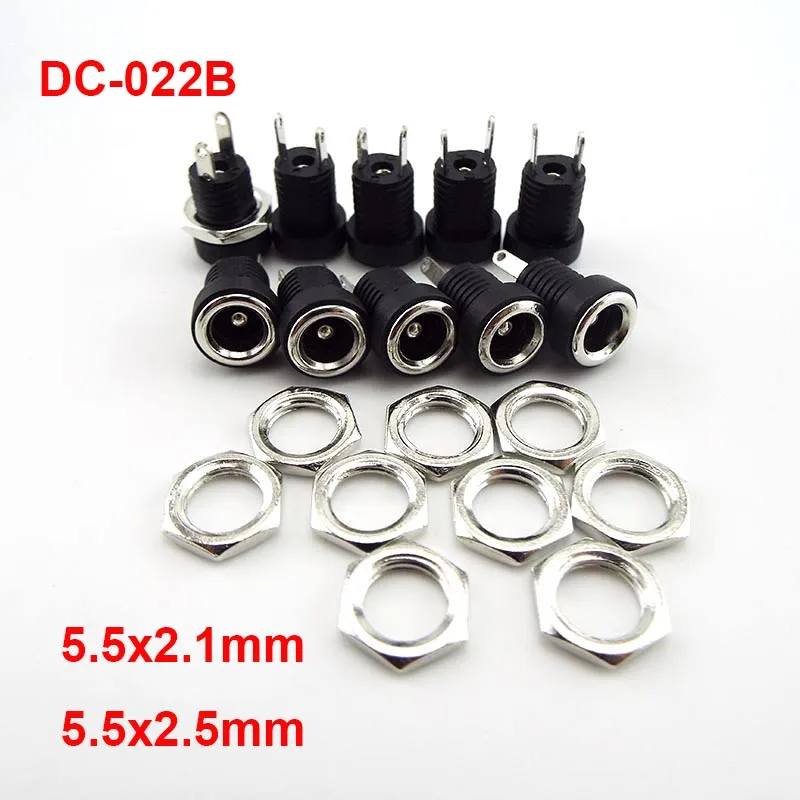 DC022B 5,5 x 2,1 mm Gniazdo zasilania DC Złącze żeńskie DC 2 Zacisk 2-pinowe Złącze do montażu panelowego Adapter wtyczki 5,5 * 2,5