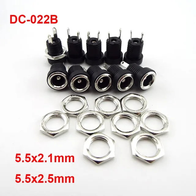 DC022B 5,5 x 2,1 mm Gniazdo zasilania DC Złącze żeńskie DC 2 Zacisk 2-pinowe Złącze do montażu panelowego Adapter wtyczki 5,5 * 2,5