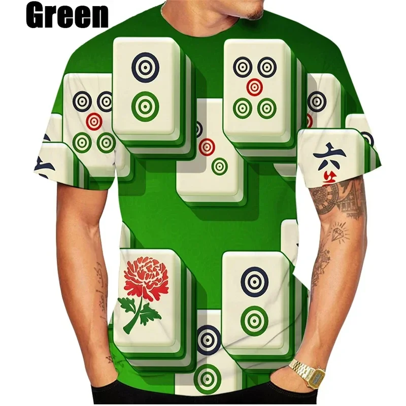 Funny Chinese Mahjong Graphic T Shirt for Men Clothing Fashion Streetwear Short Sleeve Casual Round Neck T-shirt Unisex Tops Tee