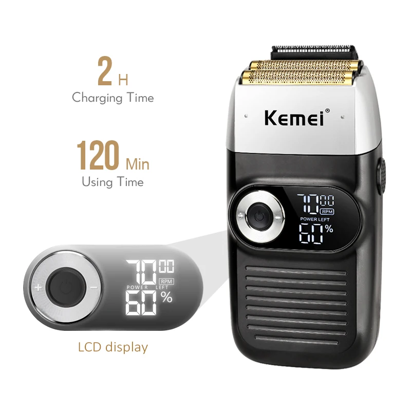 Kemei Electric Shaver Man Razor Electric Beard Trimmer USB Rechargeable LCD Display Shaving Machine Hair Trimmer for Men KM-2026