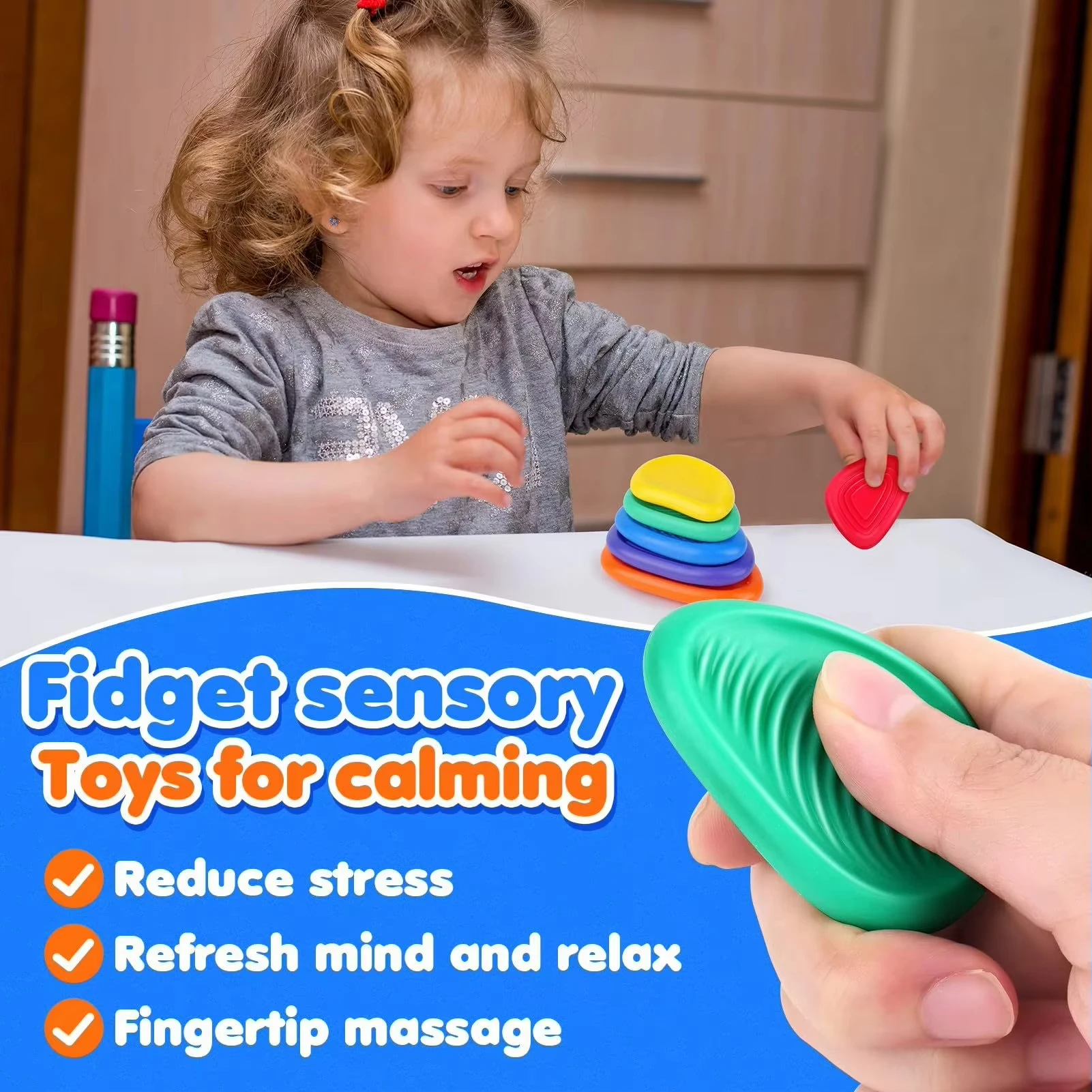 6PCS Soft Worry Stone Fidget Toy Autism Kid Calming Sensory Stone Fidgeting Stress Fingers Activity Toy Adults Anxiety ReliefToy