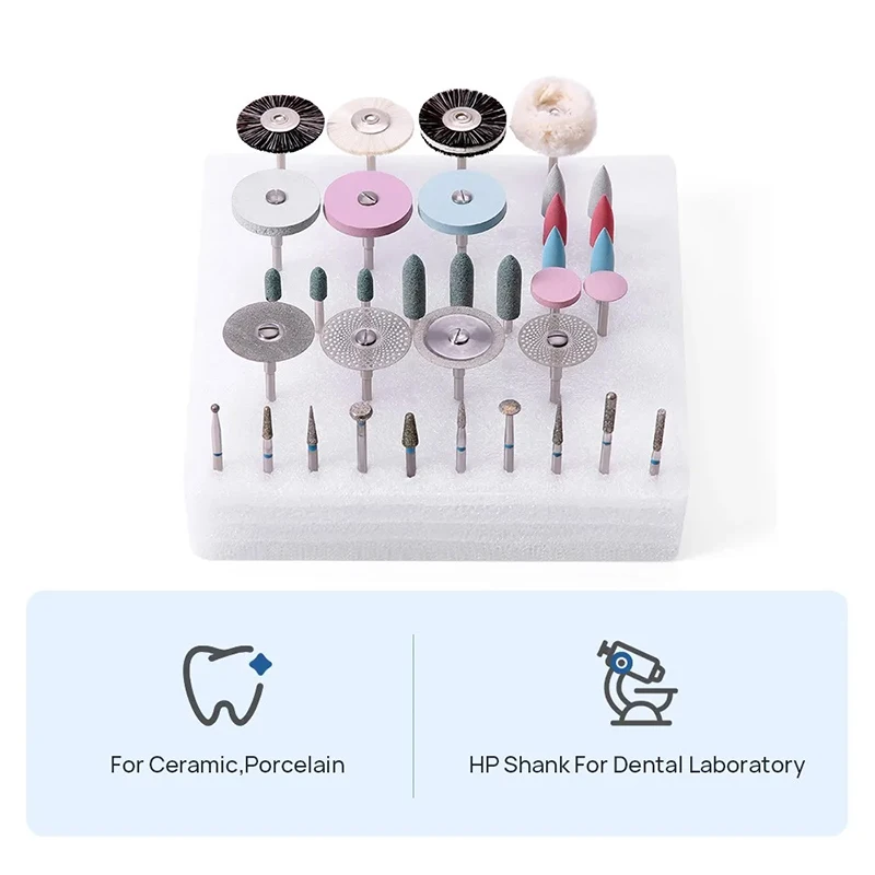 

35Pcs/set Dental Lab Polishing Kit Polisher Brushes For Grinding Ceramic Porcelain Diamond Burs Disc Low Speed