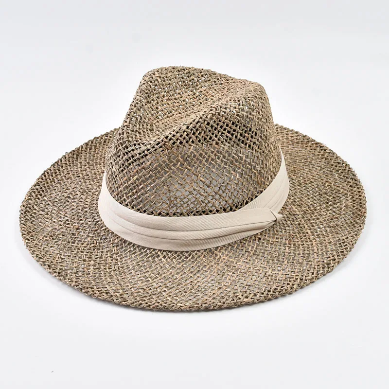 

Natural Grasses Straw Hats For Women Men Summer Wide Brim Panama Sun Hats Outdoor Hollow Holiday Beach Cap Chapeau Femme