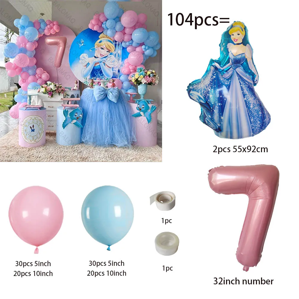 104pcs/Set Disney Princess Cinderella Balloon Garland Arch Kit Blue Pink Balloons Birthday Baby Shower Wedding Party Decoration