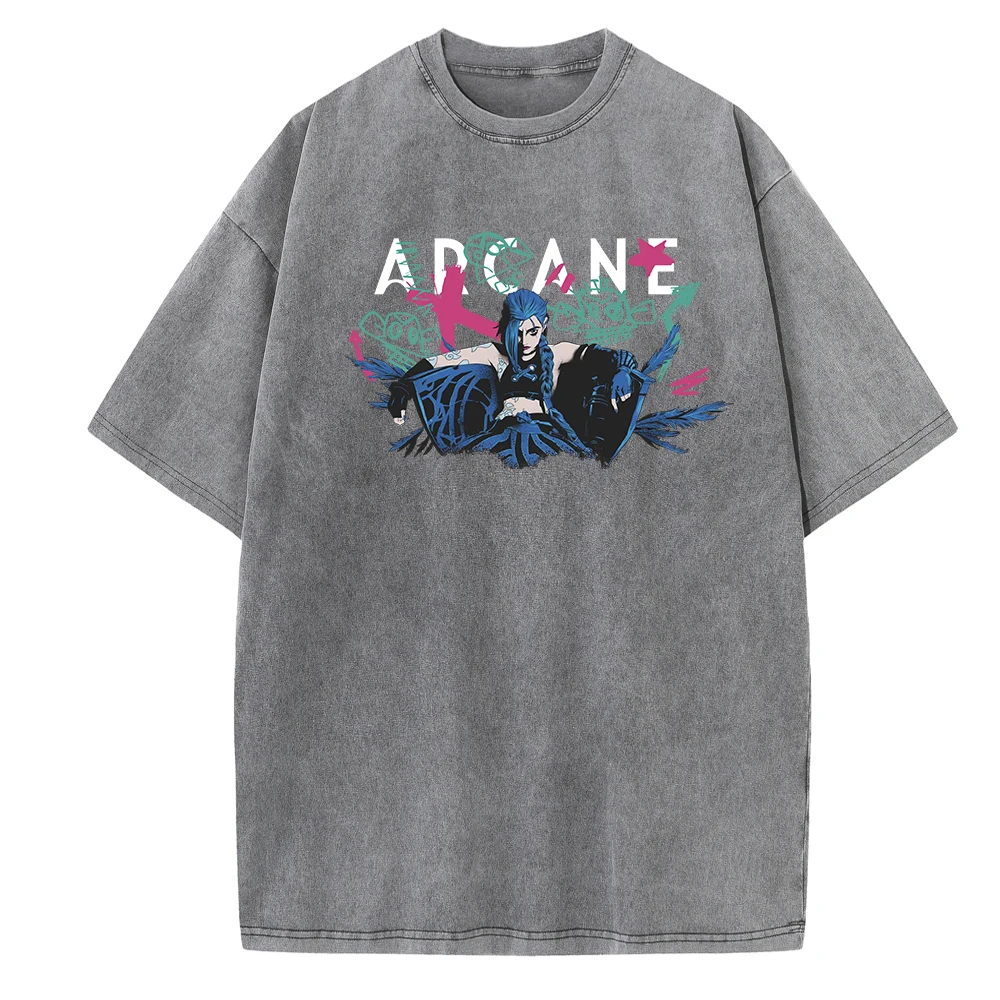 Jinx Arcane Poster Vintage Summer O-Neck Short Sleeve Cotton T-Shirts