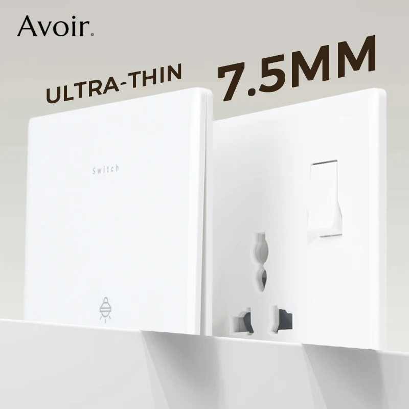 Avoir Wall Light Switch White Plastic Panel 2Way Push Button Switches With Fluorescent Home Kitchen 13A UK Standard Power Socket image 2