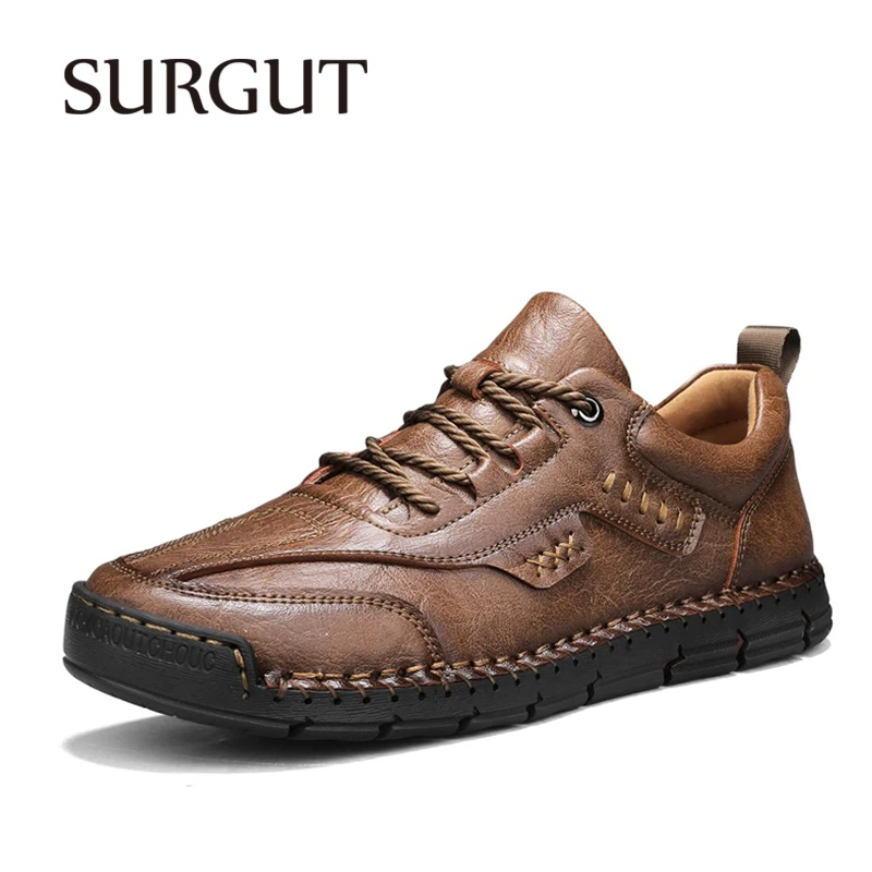 ​SURGUT Autumn Spring Men's Casual Shoes Soft Flexible Leather Vintage Distressed Texture Street Fashion Plus Size 38-48