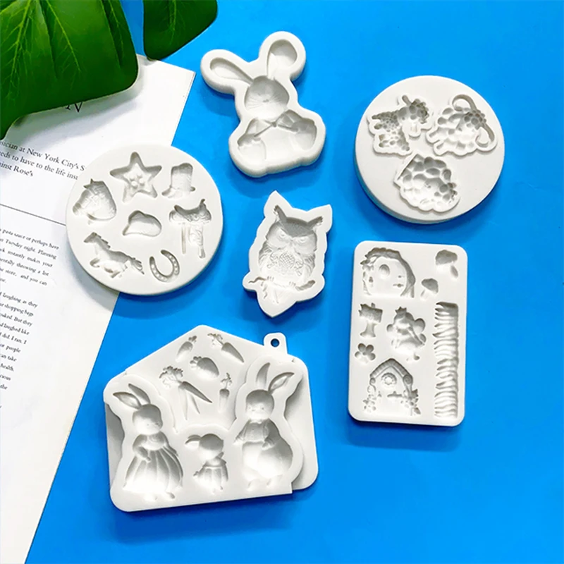 Owl Three lambs rabbit horse animal farm house fondant silicone mold Western Farm carrot mushroom sign DIY chocolate mold