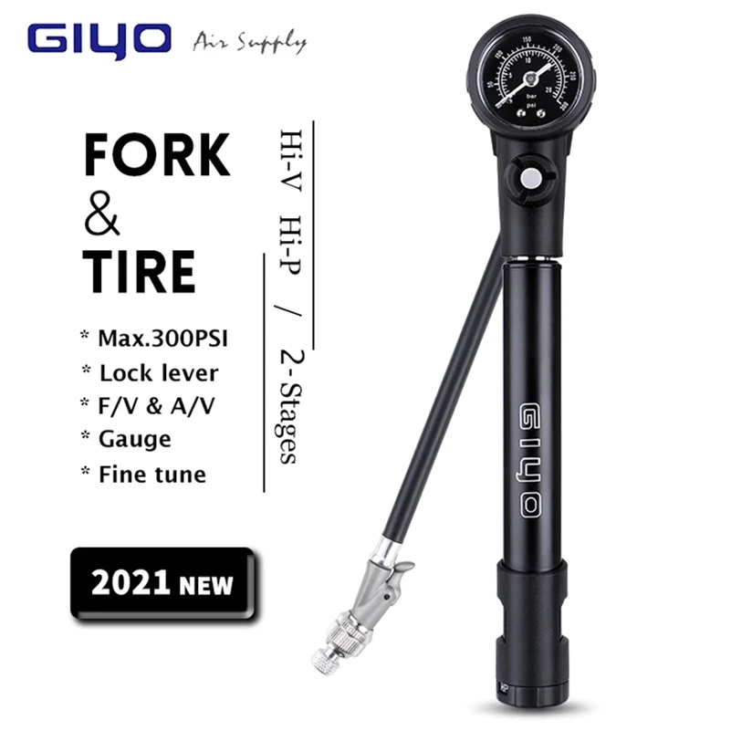 

Bicycle Pump Bike Pump Fork/Tire Air Inflate Pump AV/FV Ultralight Portable Cycling Air Inflator With 300PSI High Pressure Gauge