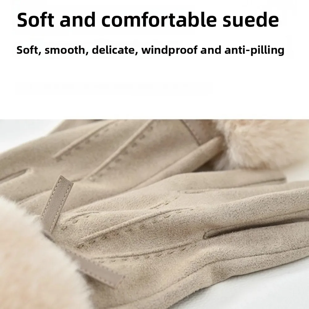 جديد المعصم قفازات شاشة اللمس رشاقته أنيقة القوس قفازات نسائية من جلد الغزال الدفء قفازات الشتاء الأنشطة في الهواء الطلق #3