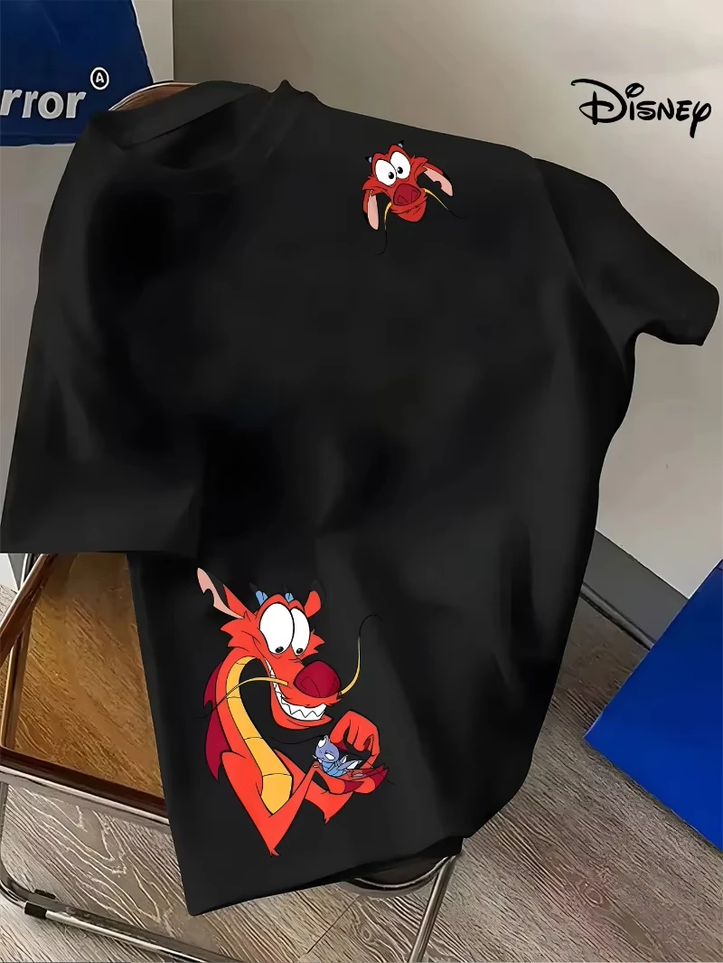 

Футболка с мультяшным принтом Disney Mushu, мужская модная летняя повседневная футболка с коротким рукавом для женщин и мужчин, свободный топ для занятий спортом на открытом воздухе