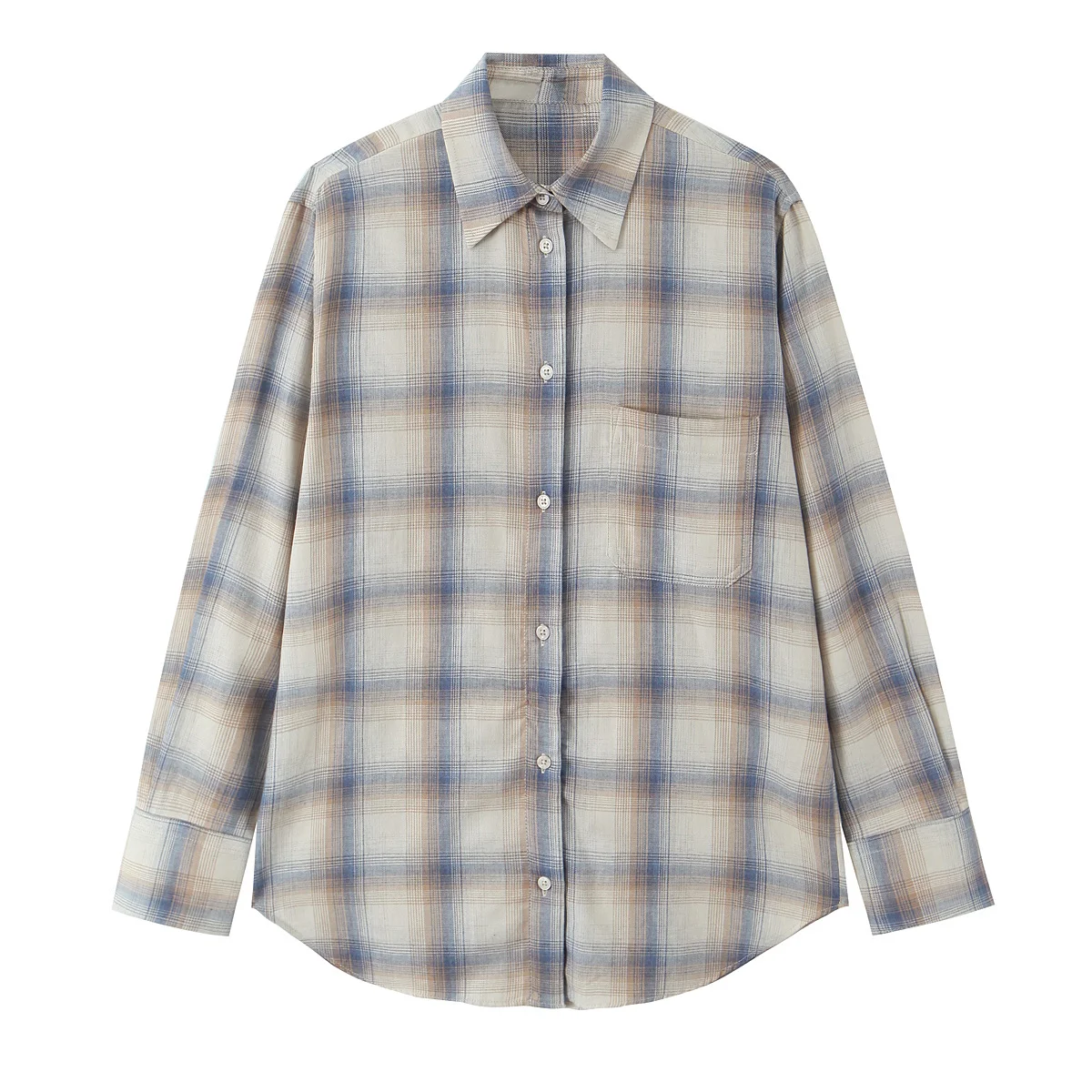 

WOMAN 2026 Summer New Fashion Single-breasted Loose Plaid Pocket Blouses Retro Long Sleeve Casual Female Shirts Blusas Chic Tops
