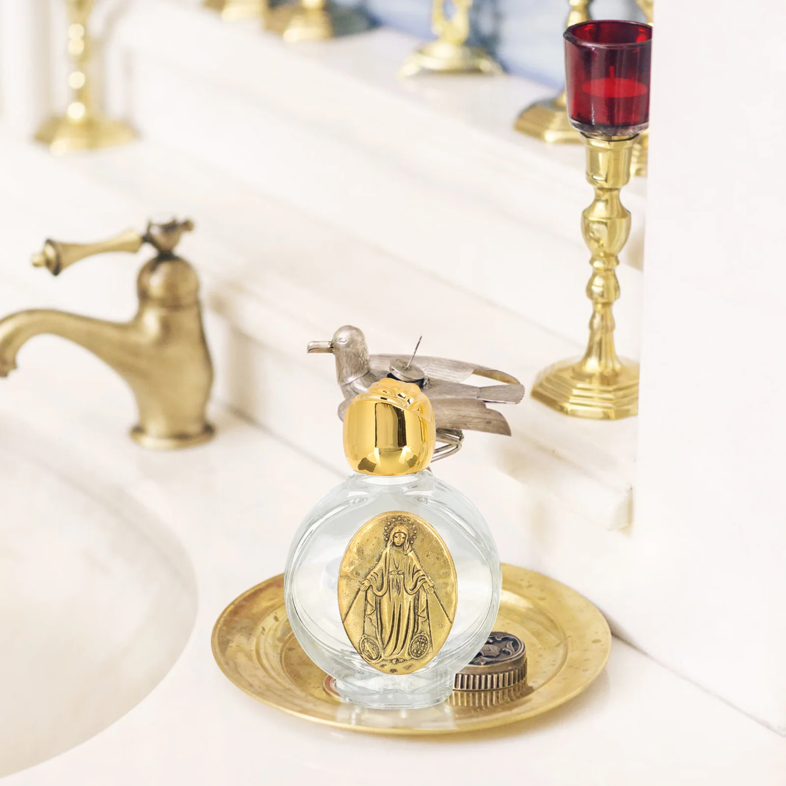 

2Pcs Metal Holy Water Bottle Glass Bottles Portable Refillable Empty Blessing Container Baptism Decorations Holy Water Bottle