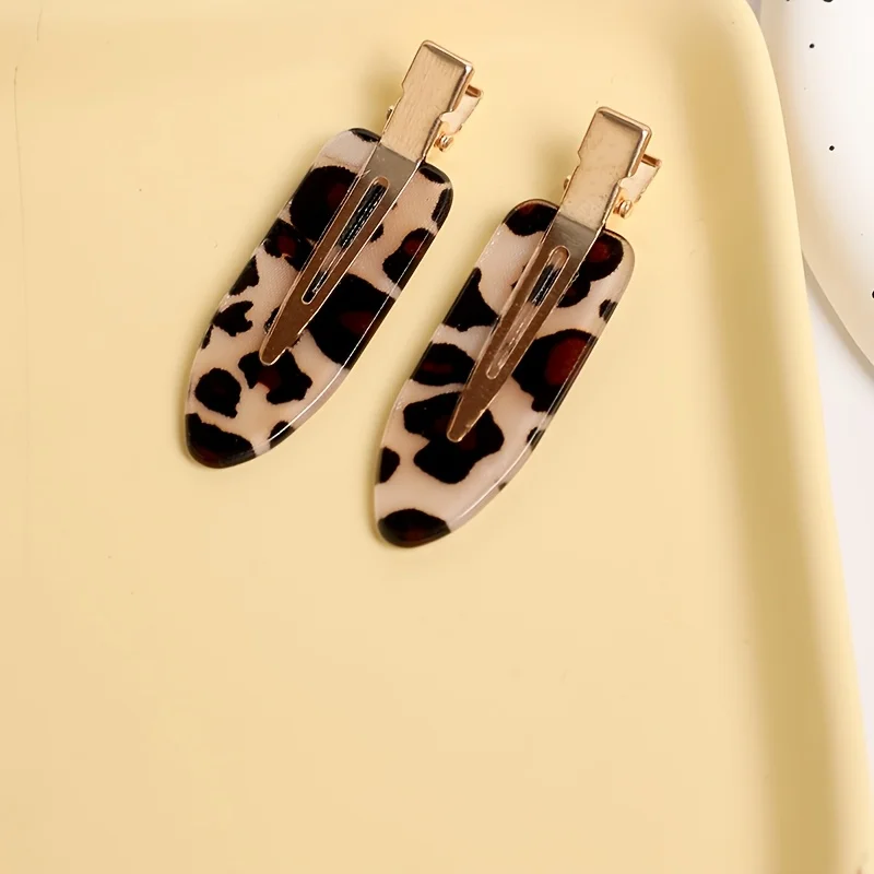 4 Stück nahtlose Haarspangen mit Leopardenmuster, elegante seitliche Haarspangen für Damen, vielseitige Make-up-Haarspangen, strukturierte Haarspangen für fliegende Haare – Detail 5