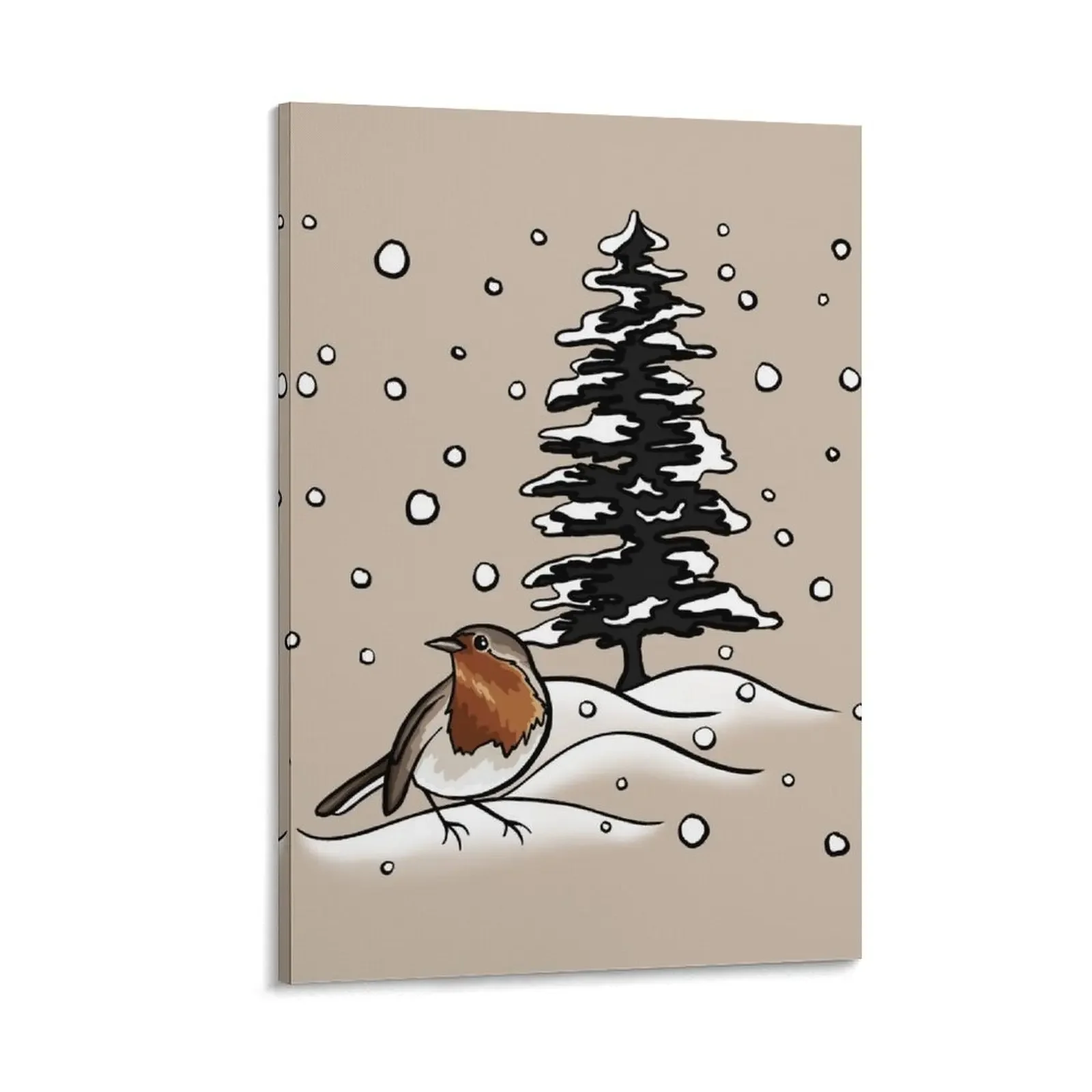 Robin and Snow Covered Trees Digital Illustration Canvas Painting wall art room decoration accessories