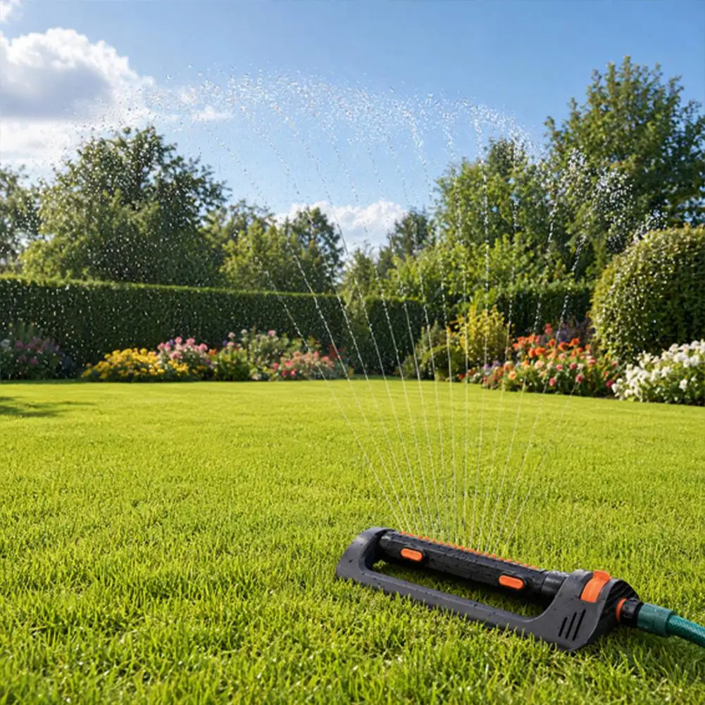 Oscillating Sprinkler Weighted Base Adjustable Spray Angle 19 Anti-Clog Nozzles 3600 Sq Meter Coverage Garden Irrigation System