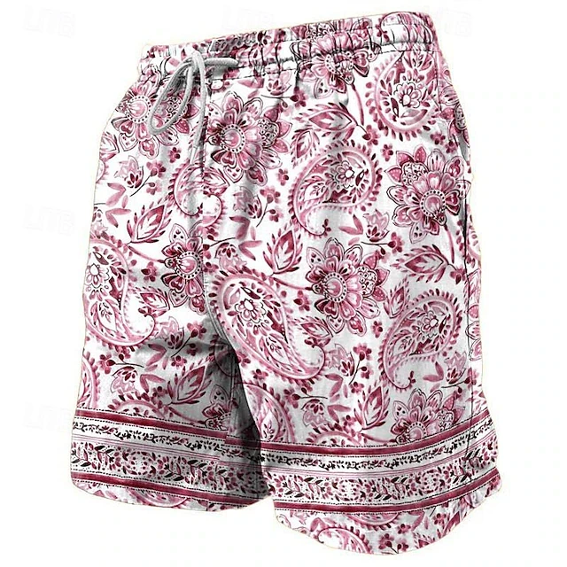 Harajuku Ethnic Style Stripe Shorts Men Vintage Floral Graphic Quick Drying Casual Shorts For Summer Holiday Travel Home Wear