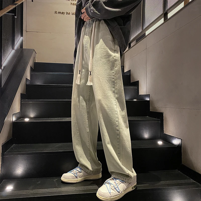 

Faionable Loose Wide Leg Men's Jeans Spring Autumn New Sle Dstring Casual Youthful Sle Comfortable Loose Straight Cut
