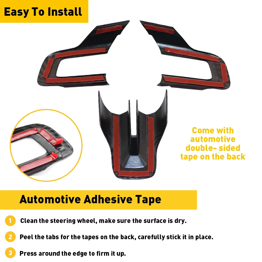 3Pcs set Carbon Fiber Car Steering Wheel Frame Cover For Ford Mustang 2015 2016 2017 2018 2019 2020 2021 2022 Auto Accessories - Image 5