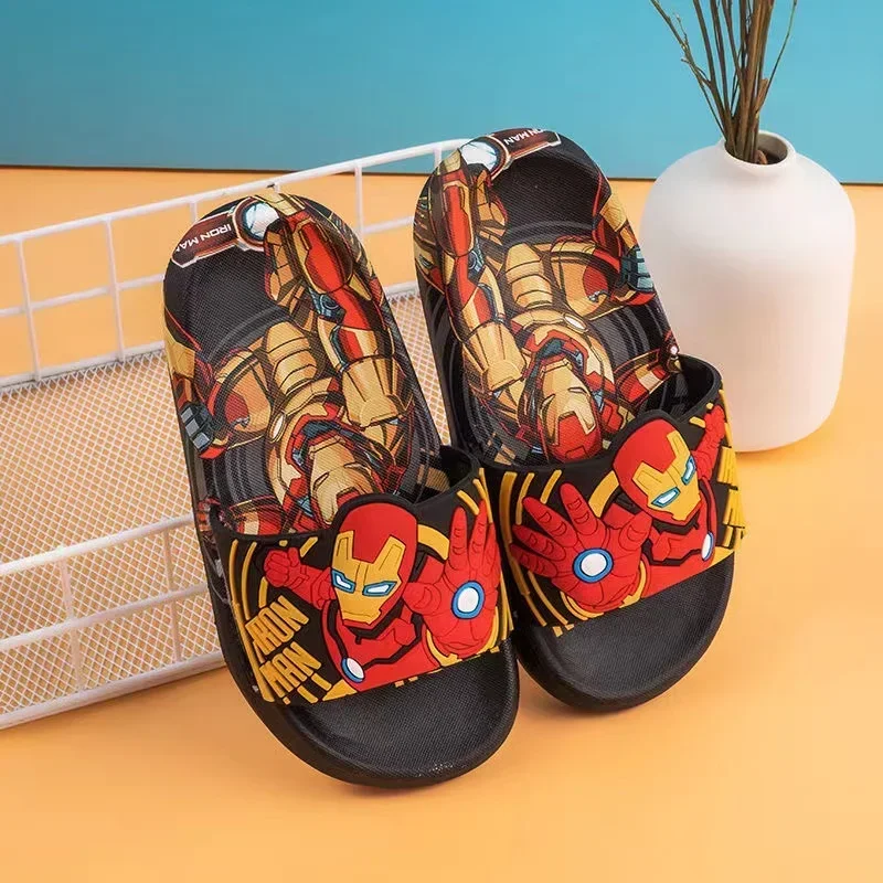 Children Slippers Cartoon Spiderman Iron Man Captain America Baby Boys Girls Flat Kids Beach Home Anti-slip Shoes Inside Outside