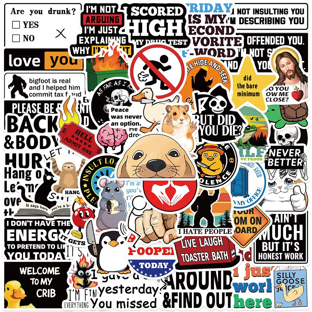 スマホスクラップブック用の面白いいたずらステッカー、落書きの美的ステッカー、スマホグラフィティデカール、スケートボード、スーツケース、冷蔵庫、ミーム、50個